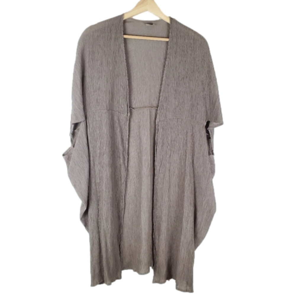 ET‎ Lois Topper Womens Small Taupe Crepe Lightweight Open Swim Cover Cardigan